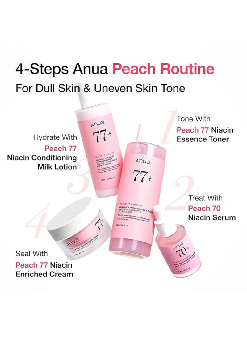 Anua skincare products with step-by-step routine on a white background