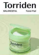 Torriden Balanceful Toner Pad packaging on a light green background