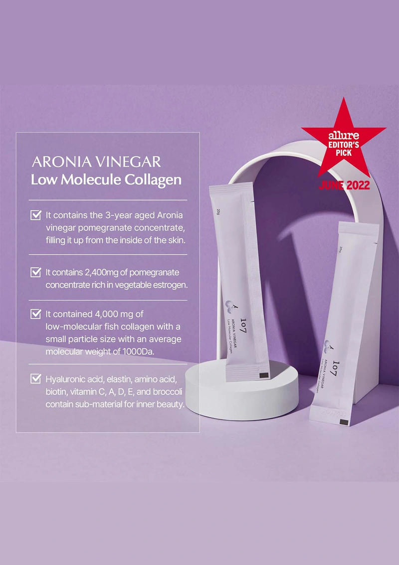 Aronia vinegar product with packaging on a purple background, featuring a star rating.