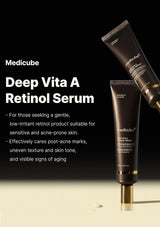 Medicube Deep Vita A Retinol Serum with product description on a black background