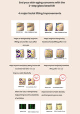 Advertisement for a 2-step glass bead kit with before and after images on a beige background.