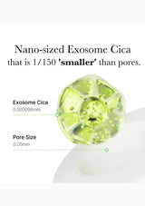 Nano-sized Exosome Cica with pore size comparison on a white background