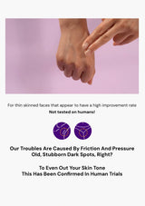 Two hands holding fingers against a pink background with text about skin improvement and friction.