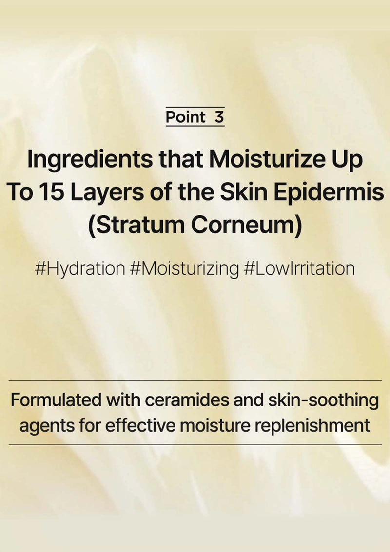 Text overlay on a blurred background with skincare product details.