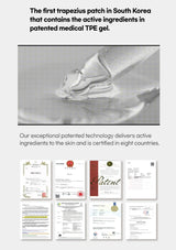 Trapezium patch with TPE gel and certification logos on a white background