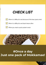 Checklist with Mokkamae product on a yellow background
