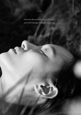 Black and white close-up of a person's face with text about a collagen age line treatment.