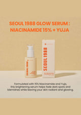 Seoul 1988 Glow Serum with packaging on a beige background