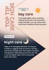 Skincare guide with text on top and night care instructions on a pink and black background