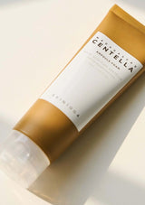 Skincare product with a label on a light background