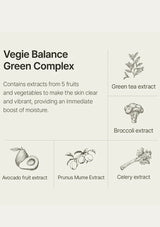 Veggie Balance Green Complex with extracts from fruits and vegetables on a white background