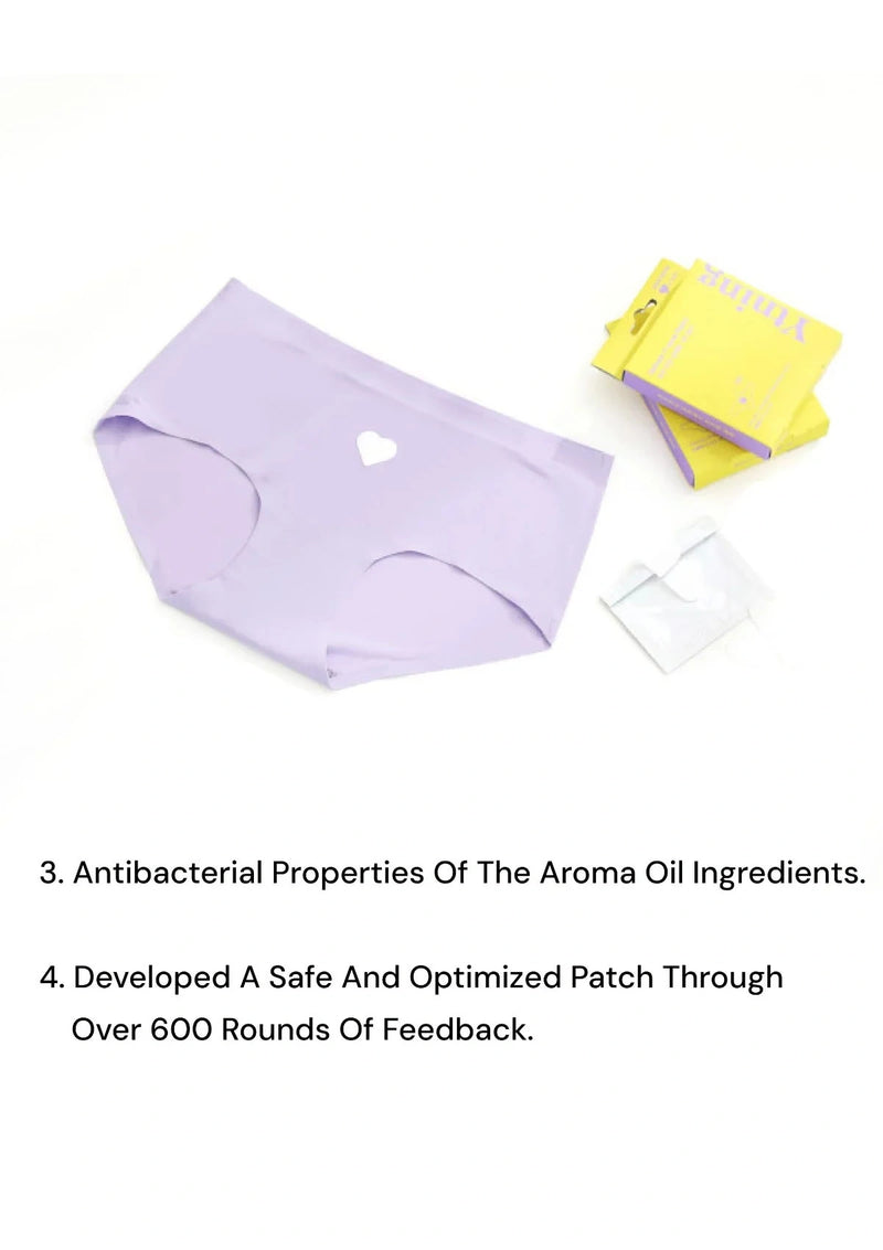 Purple women's underwear with a yellow packaging on a white background