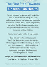 Text on a light blue background about Beta-Glucan and its benefits for skin health.