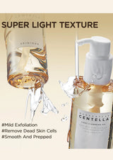 Skincare product with pump and marbled design, labeled 'Super Light Texture' on a beige background.