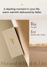 Product packaging with 'Rafer' branding against a desert landscape background