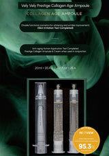 Collagen age ampoules with packaging and branding on a green background