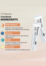 Rejuvenation cream with listed ingredients on a beige background