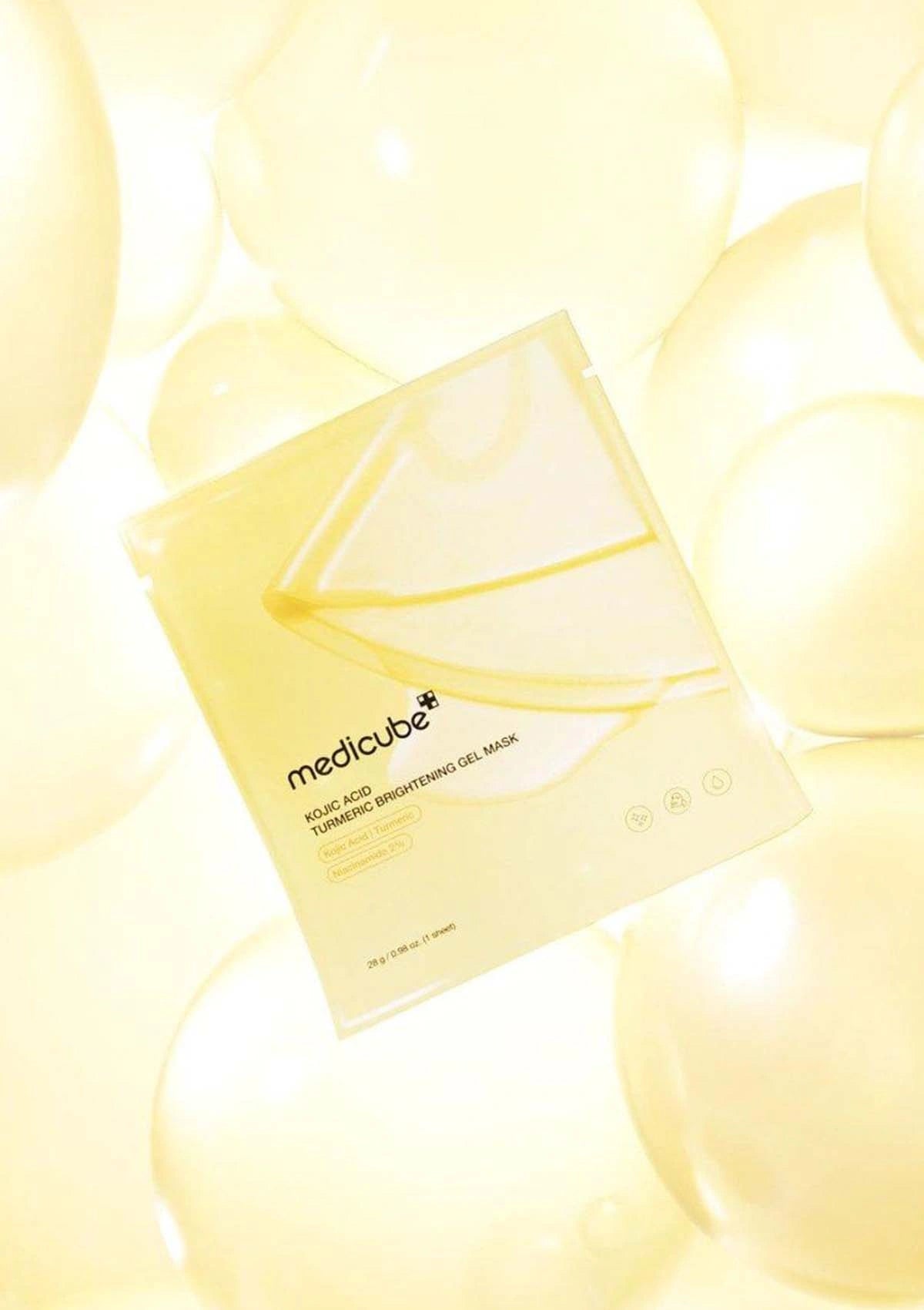 Medicube sheet mask packaging on a soft yellow background