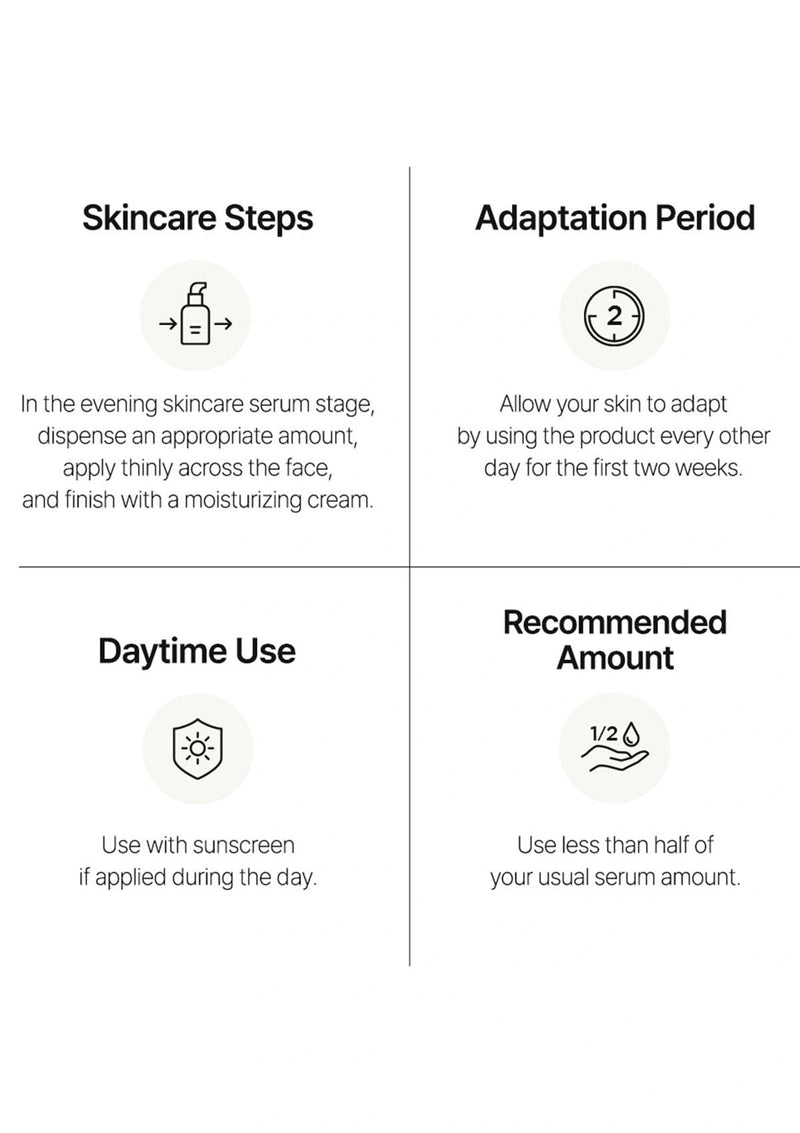 Skincare product usage instructions on a white background