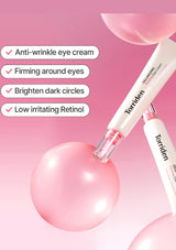 Torriden eye cream with pink spheres on a pink background