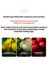 Product description with images of evening primrose, vitamin E, and West Indies cherry fruit extract on a white background.