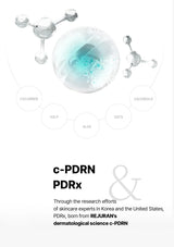 Diagram of skincare ingredients with 'c-PDRN' and 'PDRx' text on a white background