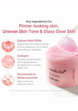 Pink jar of skincare product with key ingredients for skin improvement on a white background