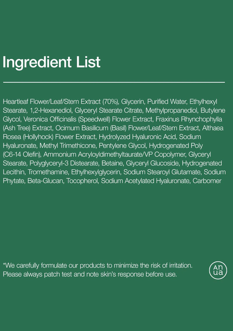 Ingredient list on a green background with a small logo in the corner.