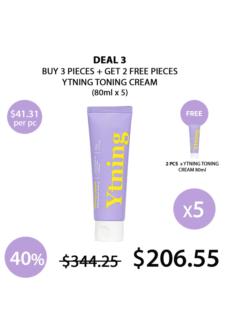 Promotional offer for YTING toning cream with pricing and quantity details on a white background.