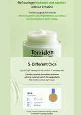 Torriden cream jar with product description on a green background