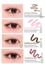 Eyeliner swatches with color names and descriptions on a white background