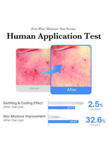 Before and after skin application test of Zero Pore Moisture Sun Serum with statistical data on soothing and cooling effect.
