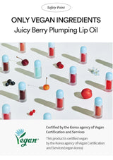 Juicy Berry Plumping Lip Oil with vegan certification on a white background