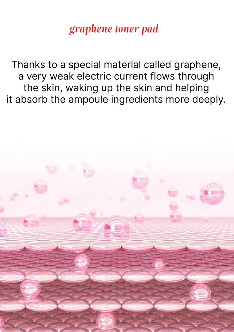 Illustration of skin with bubbles and text about graphene toner pad on a white background