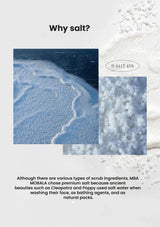 Text about the use of salt in skincare with images of snow and salt crystals.