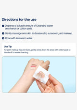 Cleansing water packets with usage instructions on a white background