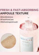 Skincare product with droplet and text highlighting features on a pink background