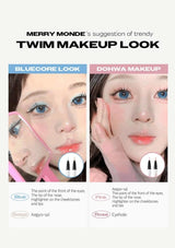 Advertisement for TWIM makeup look with two models wearing different styles of makeup.
