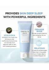 Skincare product with text highlighting ingredients and benefits on a white background