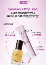 Two skincare products with text highlighting their features on a pink background