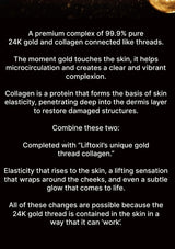 Text description of a premium gold and collagen complex on a black background