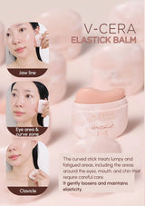 V-CERA Elastick Balm advertisement with a woman using the product on her face.