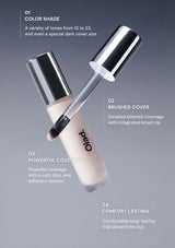 Makeup concealer with silver applicator on a gray background