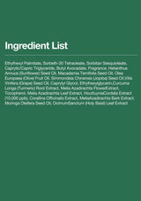 Ingredient list on a green background
