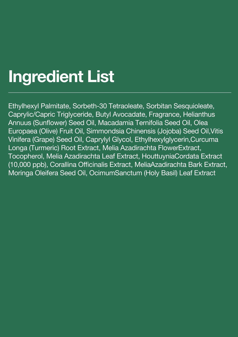 Ingredient list on a green background