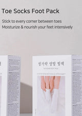 Toe Socks Foot Pack packaging with text on a light gray background
