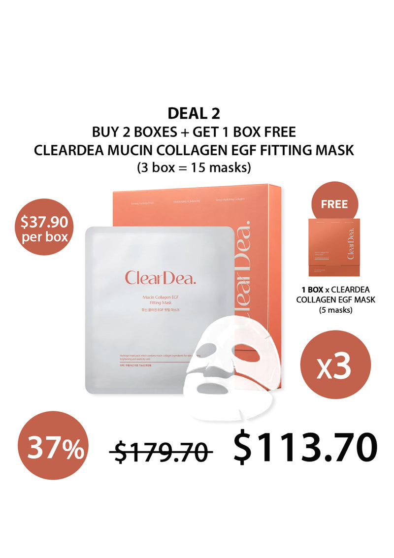 [CLEARDEA] Mucin Collagen EGF Fitting Mask (1 Box = 5 Masks)