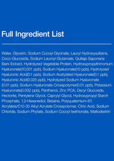 Full ingredient list on a blue background