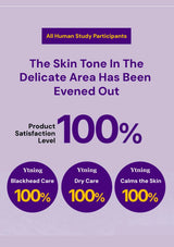 Advertisement for Yting skincare products with text about product satisfaction and skin care benefits on a purple background.