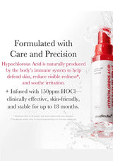 Medicube hypochlorous acid product with text about its formulation and benefits on a white background.